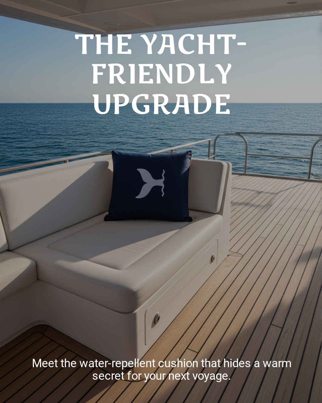 Whale design convertible outdoor cushion blanket on yacht deck – water-repellent by Mecks