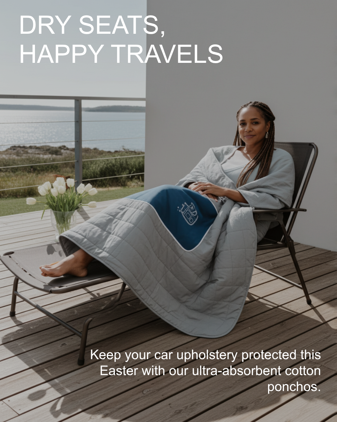 Person using Mecks RV 2 in 1 cushion blanket on outdoor chair